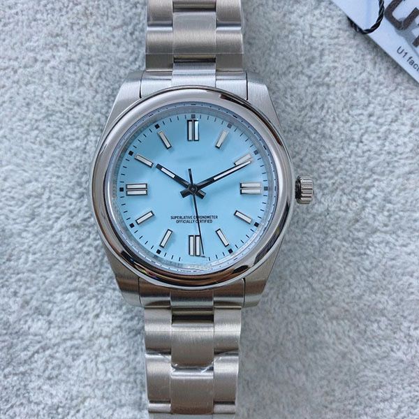 

watches st9 steel 41mm sapphire glass watch automatic mechanical baby blue dial stainless 124300 wristwatches, Slivery;black