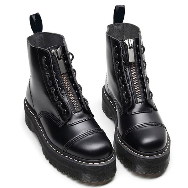 

boots 2021 winter women platform chunky ankle booties female leather zipper round toe ladies shoes combat boot botas mujer, Black