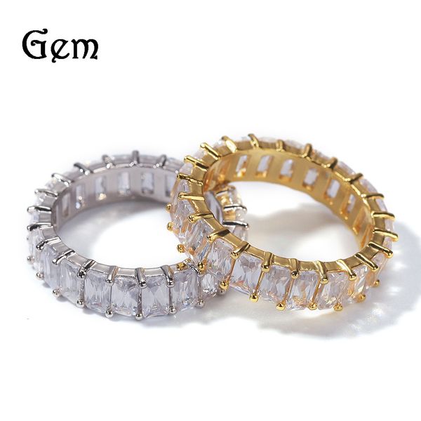 

ring hip hop diamond men's narrow square zircon jewelry, Silver