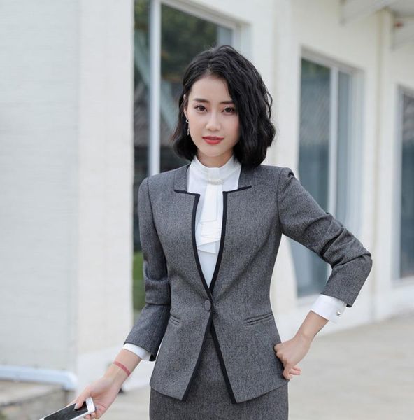 

women's suits & blazers women 2021 autumn formal blazer v neck notched collar fashion ladies grey black jacket coat feminino, White;black