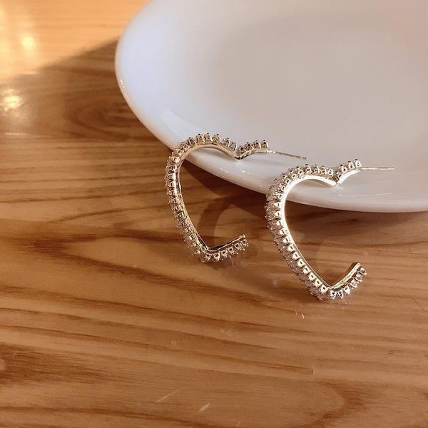 

dangle & chandelier korea's dongdaemun 2021 love micro-inlaid zircon earrings s925 needle ear jewelry fashion accessories, Silver