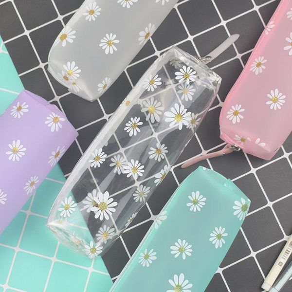 

pencil cases kawaii daisy girl pouch case transparent box bag pen bags for school tools supplies cute stationery pencilcase