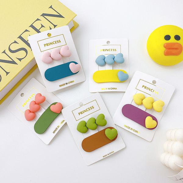 

women ponytail scrunchies barrettes colorful heart 2 combination hair clips resin cute edge side hairpins korean pink blue jewelry accessori, Golden;silver