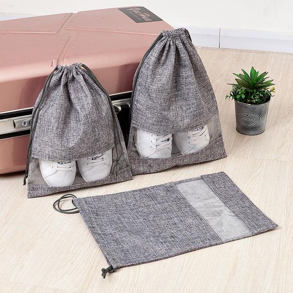

storage bags 4 colors linen shoes with drawstring trip organizer accessories item travel packing clear window