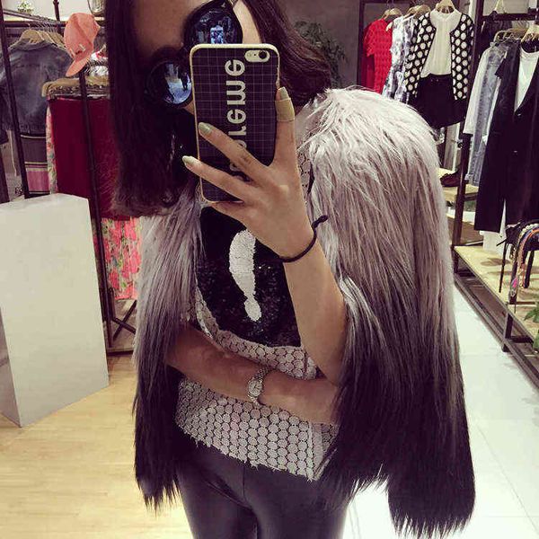 

women's imitation fur coat medium long fur jacket coat wool sweater long fur coat 211207, Black