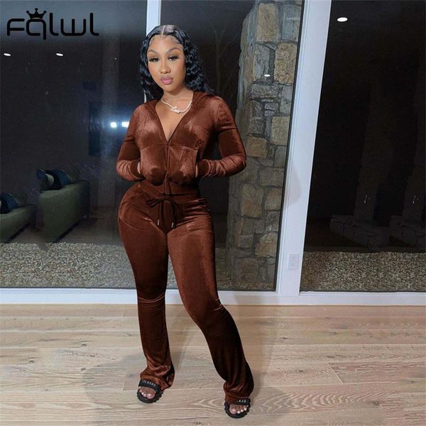 

2021 senior luxury black fqlwl fall casual matching 2 two piece sets velvet tracksuit womens for sweatsuits outfits zipper pants suitsthe f, Gray