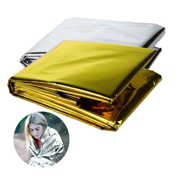 Coperta di emergenza Gadget da esterno Sopravvivi al pronto soccorso Kit di salvataggio militare Coperta termica impermeabile antivento Coperta spaziale per campeggio Escursionismo Bug Out Bag EDC