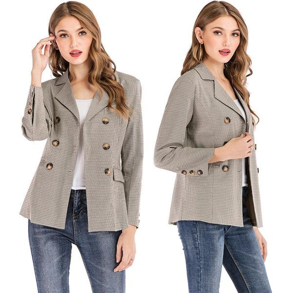 

women's suits & blazers 2021 spring and autumn small suit versatile double breasted fashion classic thousand bird lattice coat women, White;black