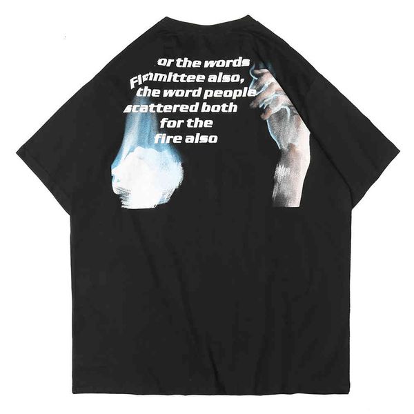 

hoodies hip streetwear t-shirt oversize hand harajuku cotton summer men short black white
