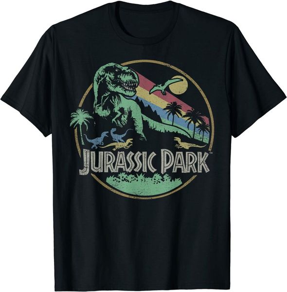 

jurassic park retro darken color circle logo graphic t-shirt size s-5xl, White;black