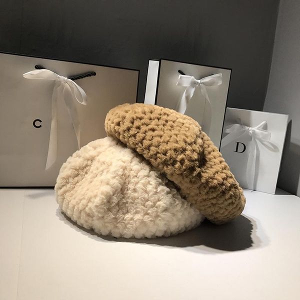 

berets plush net red beret female autumn and winter korean version of the tide japanese wild british retro black pumpkin hat, Blue;gray