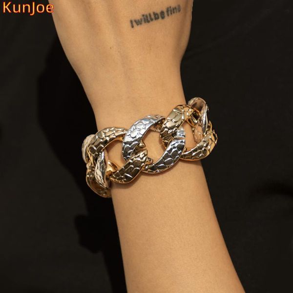 

link, chain kunjoe punk chunky cuban thick bracelets for women design twist acrylic bangles big statement jewelry gifts, Black