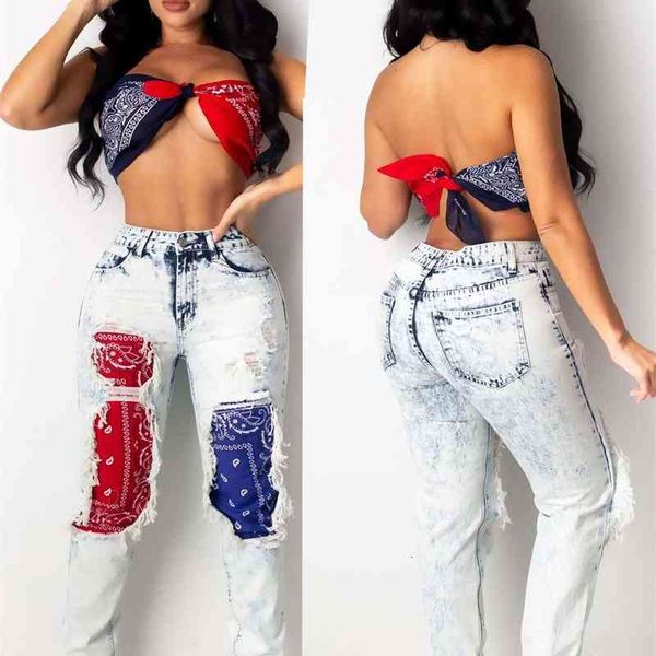 

women's jeans ly5882 recommended personalized print stitched burnt rdiz, Blue