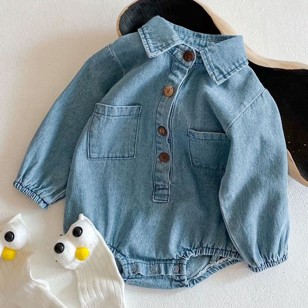 

spring autumn infant baby boys girls cowboy rompers clothing kids boy girl long sleeve clothes 210429, Blue
