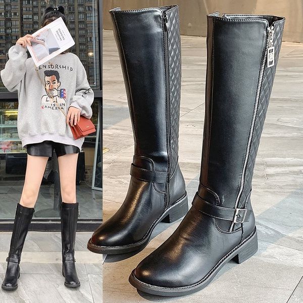 

boots 2021 autumn sho slim low heel knight''s double zipper high boots, Black