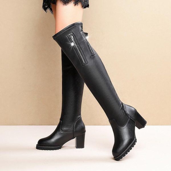 

boots fashion over-the-knee thigh high women autumn thin heels thick-soled women's shoes, Black
