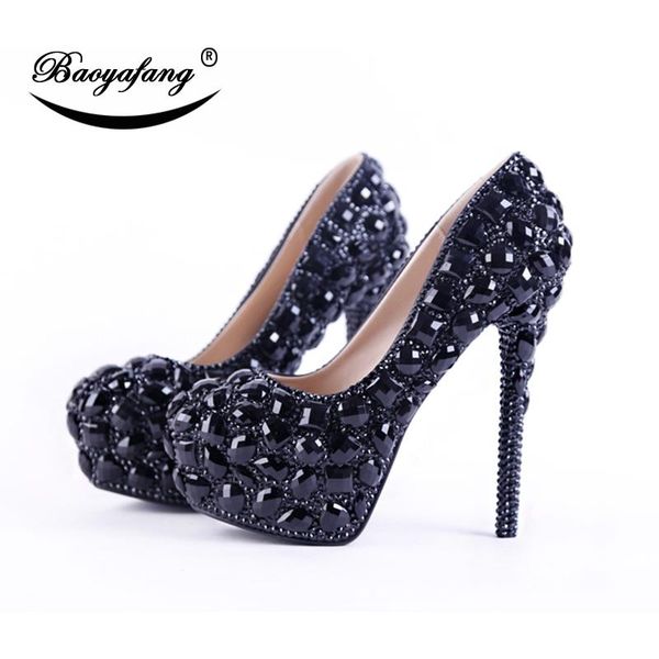 

dress shoes baoyafang black cyrstal women wedding high heels platform ladies party round toe shoe big size