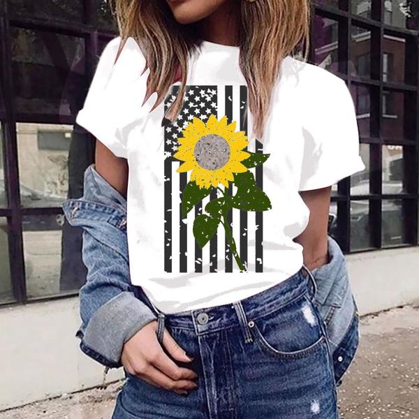 

women's t-shirt bee day print female summer 2021 independence dayt-shirts short sleeve tshirt tee shirt plus size, White