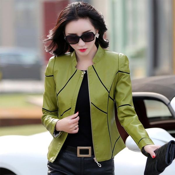 

women's leather & faux 2021 spring jacket women clothing female short design slim coat outerwear plus size 3xl, Black