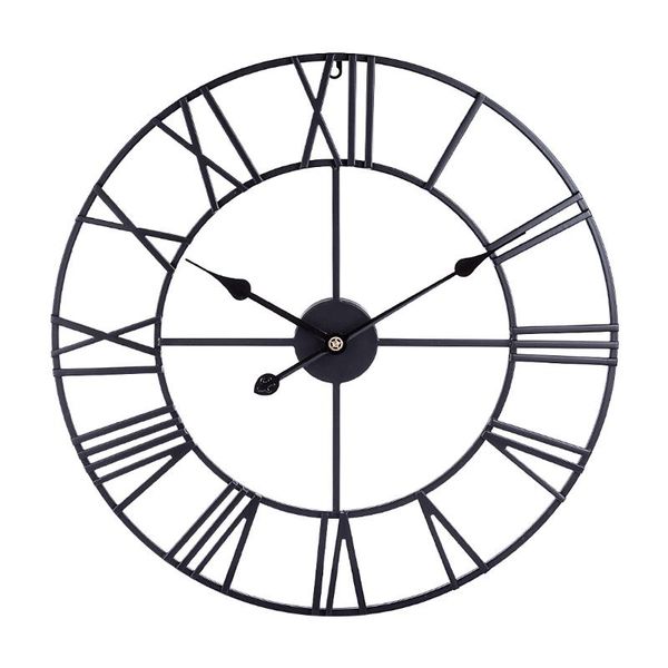 

wall clocks 24 inches 60cm wrought iron mute clock roman numeral silent hanging decor - black