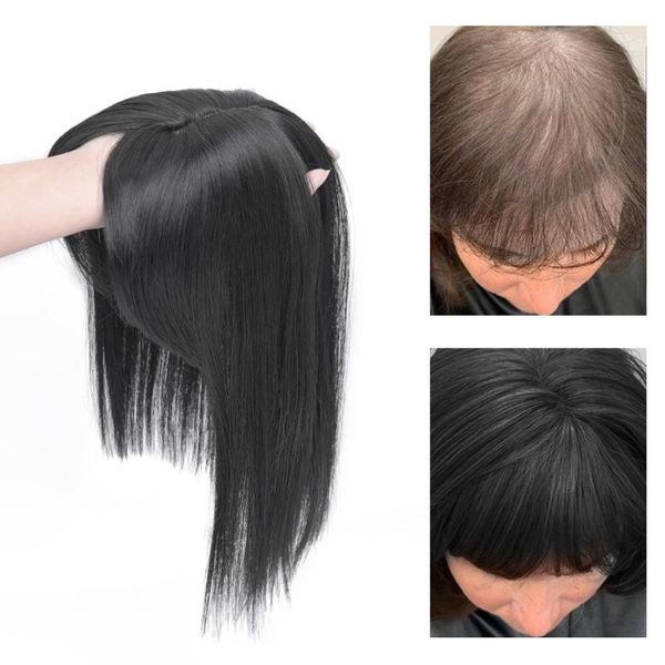

synthetic wigs leeons natural black brown hair pieces with bangs clip in 3 one piece heat resistant fiber for women