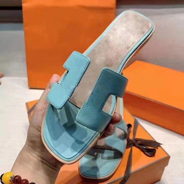 

2021 classic slippers luxury design fashion comfortable leisure h women's flat bottomed open toe black sandals with box 4-11