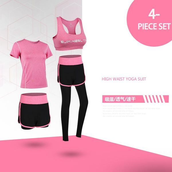 

yoga outfit 4 pcs/set women set seamless leggings+short sleeve crop yoga bra+sport shorts pants sports wear gym clothing sport suit