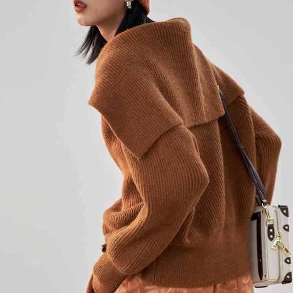 

women's sweaters [eam] brown casual knitting cardigan sweater loose fit sailor collar long sleeve women fashion autumn winter 2022 1de3, White;black