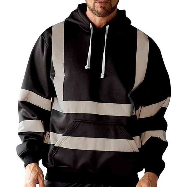 Erkek Hoodies Yol İşi Yüksek Görünürlük Kazak Uzun Kollu Kapşonlu Kazak Üstleri Spor Erkek Giysi Sudaderas Hombre 211217