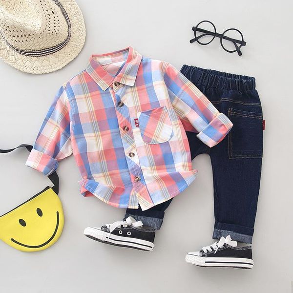 

clothing sets summer 2021 boy clothes set baby children's plaid long sleeve shirt pants 2 piece kids, White