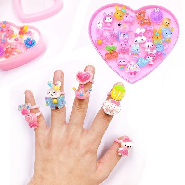 

children's jewelry ring set girl baby princess toy ring lovely christmas gift box, Red;brown