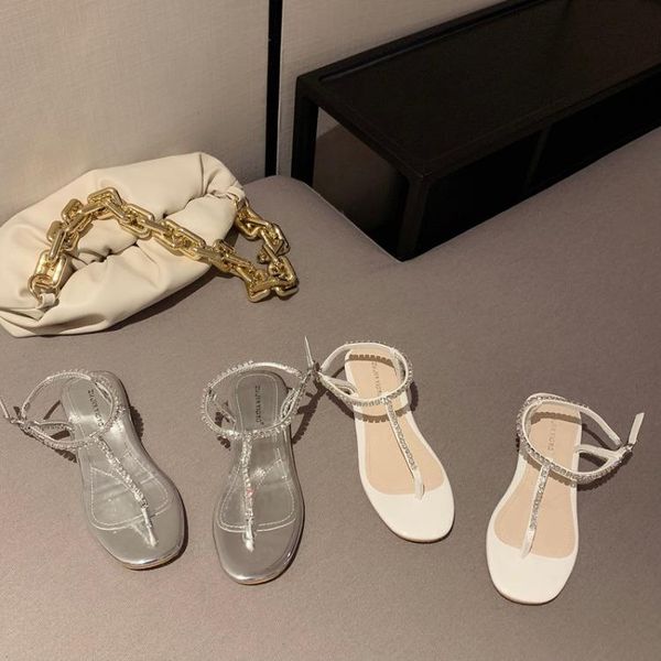

sandals rhinestone black shoes for women summer heels flip flops platform buckle beige girls 2021 low comfort flat corrective gl
