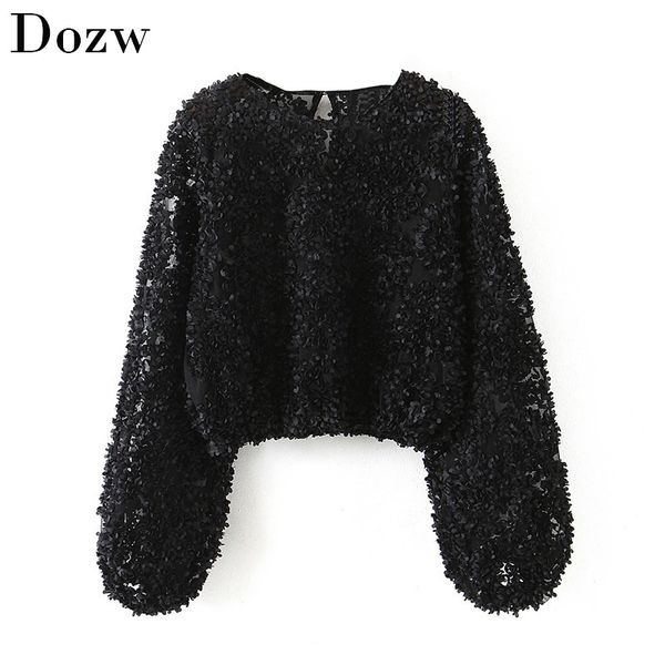 

fashion black lace blouse women lantern long sleeve stylish shirts ladies o neck casual loose blouses blusas mujer 210414, White