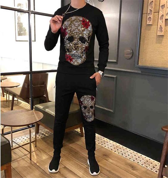 

tracksuits autumn and winter black tracksuit young tiger cashmere sweater embroidery with leisure suit, Gray