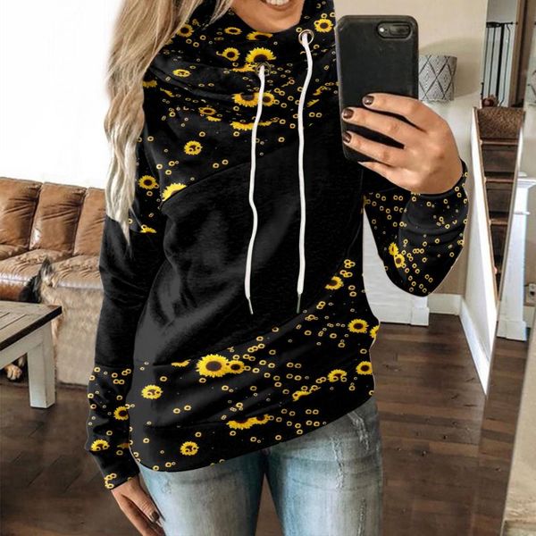 

women's hoodies & sweatshirts autumn winter harajuku women fashion casual flower print long sleeve hooded sweatshirt sports streetwear, Black
