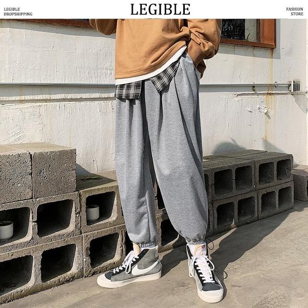 

spring autumn pants mens loose elastic waist sweatpants solid joggers casual men trousers men's, Black