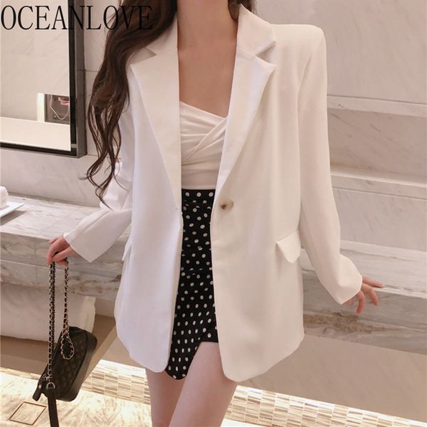 

spring ol solid white women work single button blazer feminino loose fashion ropa de mujer 16228 210415, White;black