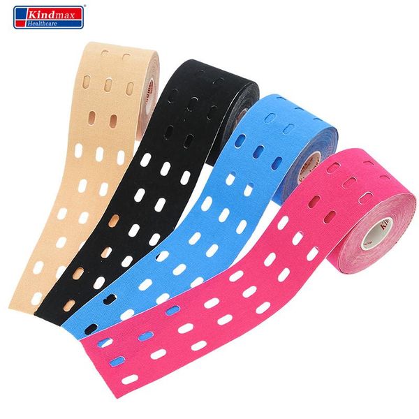 

4pcs/lot kindmax hole kinesiology tape 5cm 5m cotton elastic therapeutic athletic for muscles, 4 pack elbow & knee pads, Black;gray