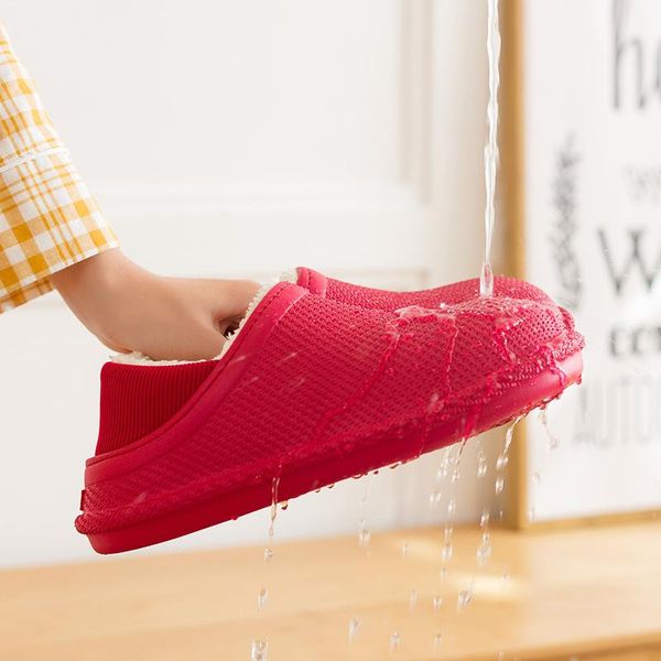 

slippers non-slip winter warm indoor slippers, waterproof home floor shoes plush fleece, Black