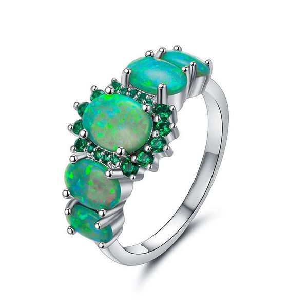 

cluster rings graceful kiwi green fire opal ring with cz, Golden;silver