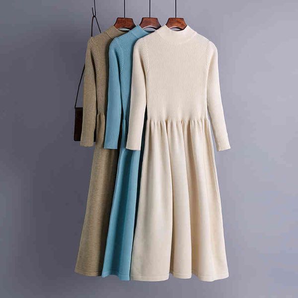 

casual dresses knitted elegant women sweater autumn winter thick warm long midi elgant solid office ladies a line 3b92, Black;gray