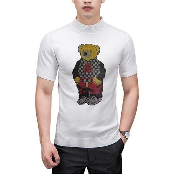 

men's sweaters lovely drill anime bear short sleeve sweater cartoon winter streetwear male quality, White;black