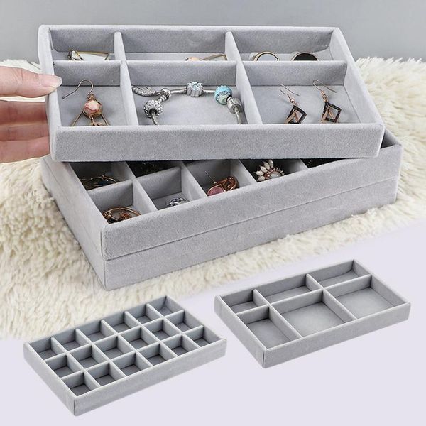 

gray stackable velvet jewelry trays organizer storage display for drawer earring necklace bracelet organize box drawers