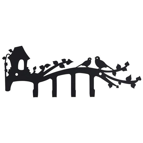

wall mounted iron key holder, 12 inch with 4 hooks organizer for car or house keys, rack screws and anchors & rails