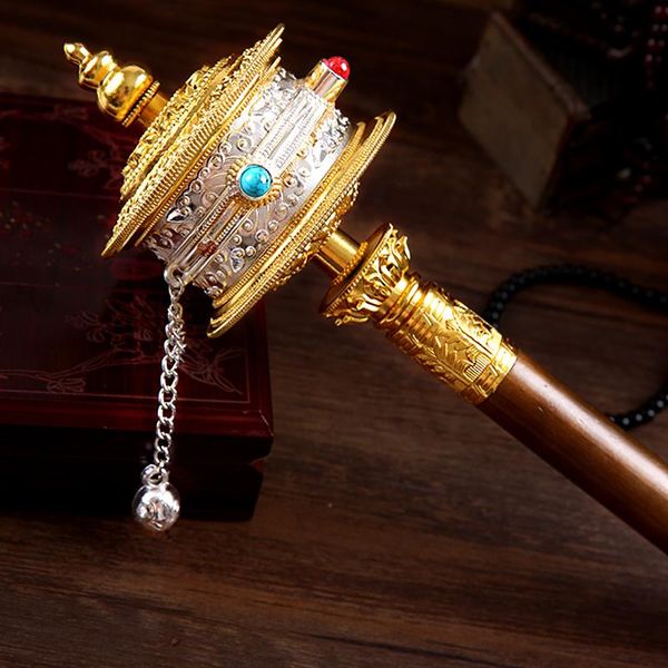 

decorative objects & figurines 30cm tibetan suppliers exquisite biddhist alloy metal hand cranking carving crystal decorate quality prayer w