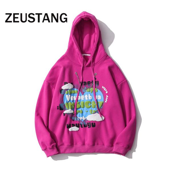 

men's hoodies & sweatshirts zeustang fashion hooded letter heart-shaped print pullover fleece streetwear hip hop loose casual outwear, Black