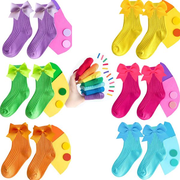 Primavera Novas Cores Doces Bebê Joelho Alto Meias Meninas Meninas Criança Box De Criança Criança Bonito Sock Fit 0-12 ANOS Atacado 5Pairs / 10pcs