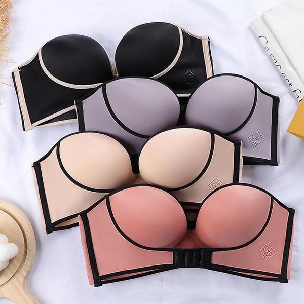 

yoga outfit 2021 style front closure push up bra women invisible bras underwear lingerie for female brassiere strapless seamless