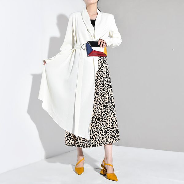 

women's jackets [eam] loose fit asymmetrical cut white jacket lapel long sleeve women belt coat fashion tide spring autumn jx6000 mwhr, Black;brown