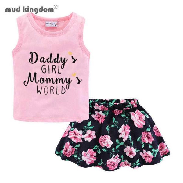 Mudkingdom Summer Girl Clothes Set Pasqua Gonna in chiffon Outfit AMORE Cute Girls Abiti I Love Daddy Mommy Abbigliamento per bambini 210615